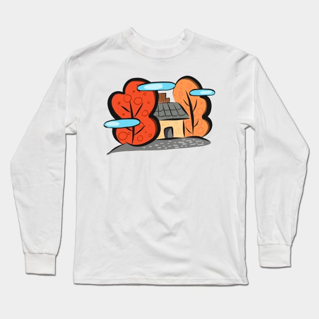 Autumn cabin illustration Long Sleeve T-Shirt by Think Beyond Color